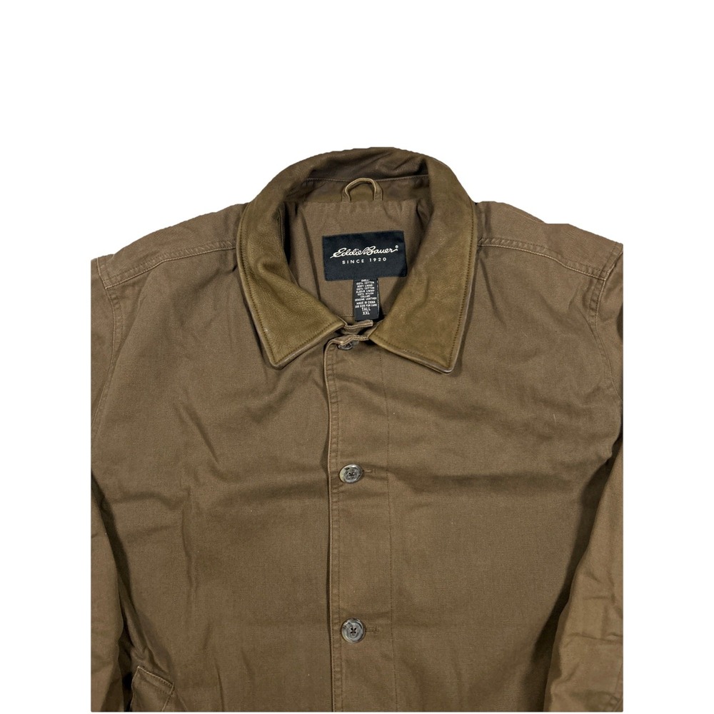 Eddie Bauer Chore Jacket Men 2XL XXL Brown Barn Coat Canvas Leather Trim Work - Picture 3 of 8